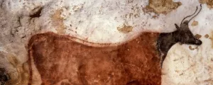 Fresque de vache sur les murs de la Grotte de Lascaux en Dordogne