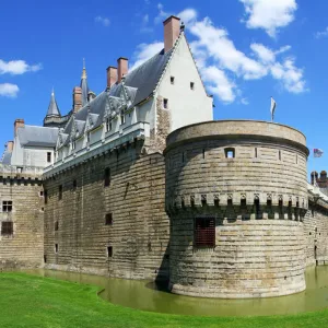 Château médiéval de Guérande avec les douves et les prairies vertes autour