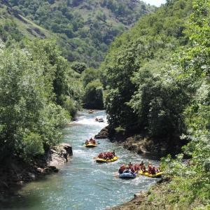 Le parcours rafting dans des courants d'eau et rapides idylliques, entouré par la forêt et les paysages à couper le souffle.
