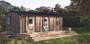 Lodge Ô – Keukenzijde: 2 slaapkamers + Overdekt terras + TV (32 m²/2026)