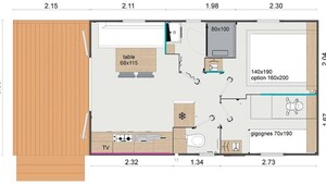 Mobil-home 4 pers. - Terrasse couverte - 2 chambres