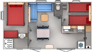 Mobil Home Evo 2 chambres, 4/6 places, terrasse semi-couverte, TV, sans clim 27m², (Modèle 2019)