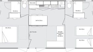Stacaravan PRESTIGE 33m² (2 Kamers - Overdekt terras - 2 badkamers) + TV + Vaatwasser + airconditioning